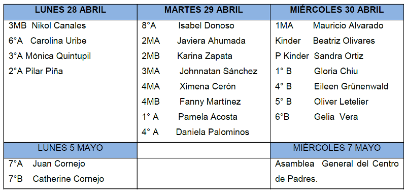 Calendario de reuniones de apoderados